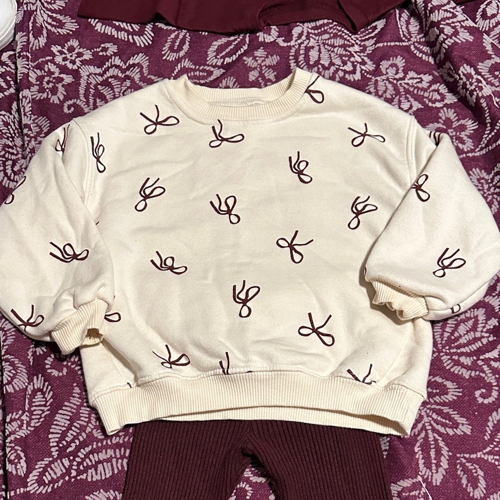 Zara Cream and Maroon Kids Matching Set